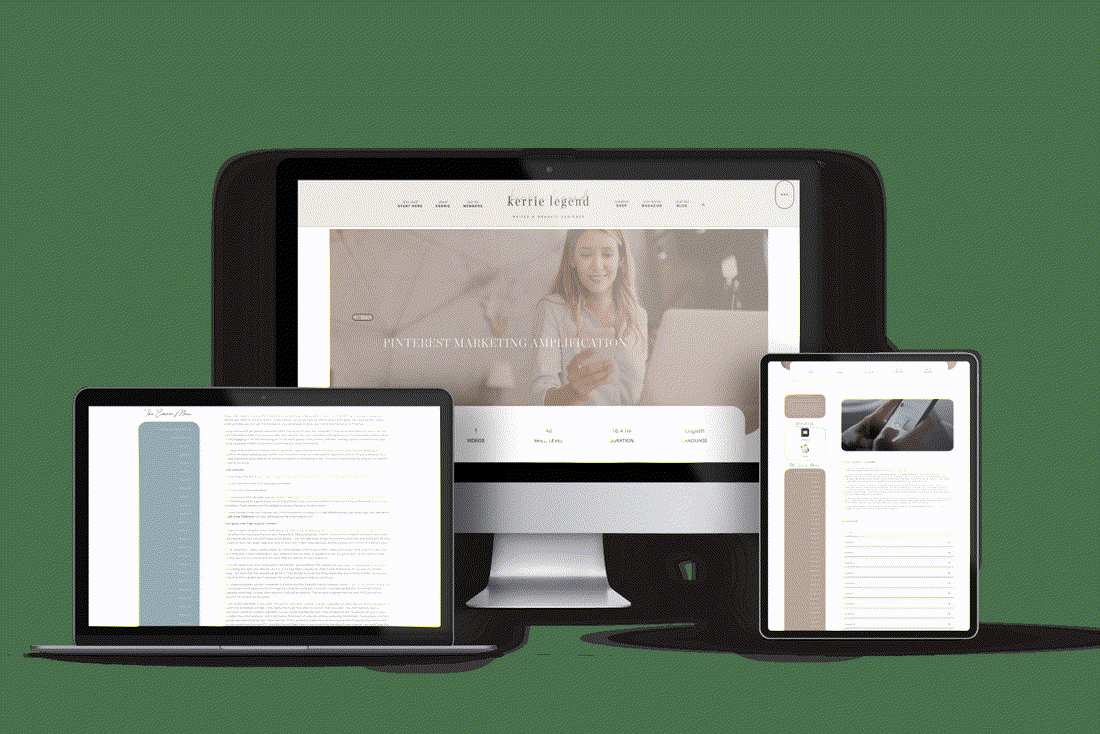The course on a laptop, a desktop screen and a tablet